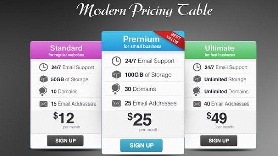Top Colorful pricing table psd design