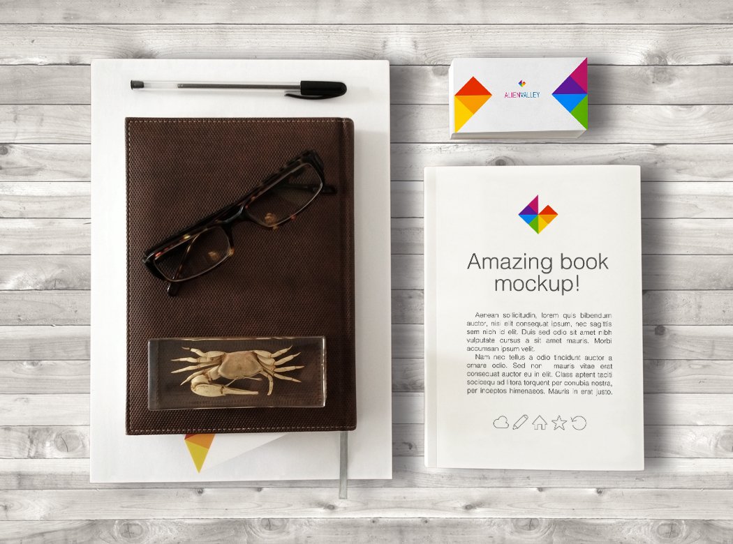 Book and Business Card Mockup PSD Design