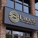 Realistic 3D Gold Logo Mockup on Building Facade Sign