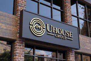 Realistic 3D Gold Logo Mockup on Building Facade Sign