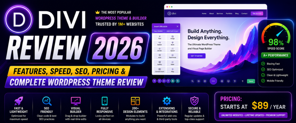 Divi Review 2026 – Features, Speed, SEO, Pricing & Complete WordPress Theme Review