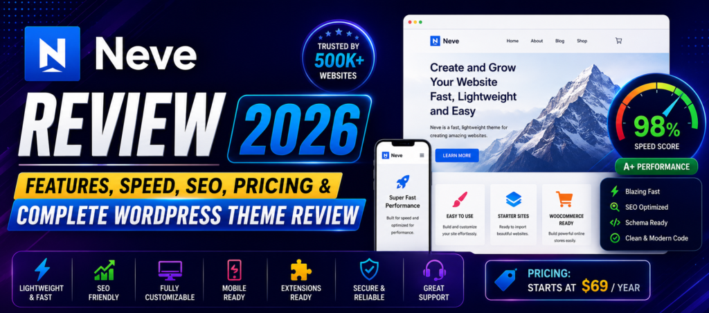 Neve Review 2026 – Features, Speed, SEO, Pricing & Complete WordPress Theme Review